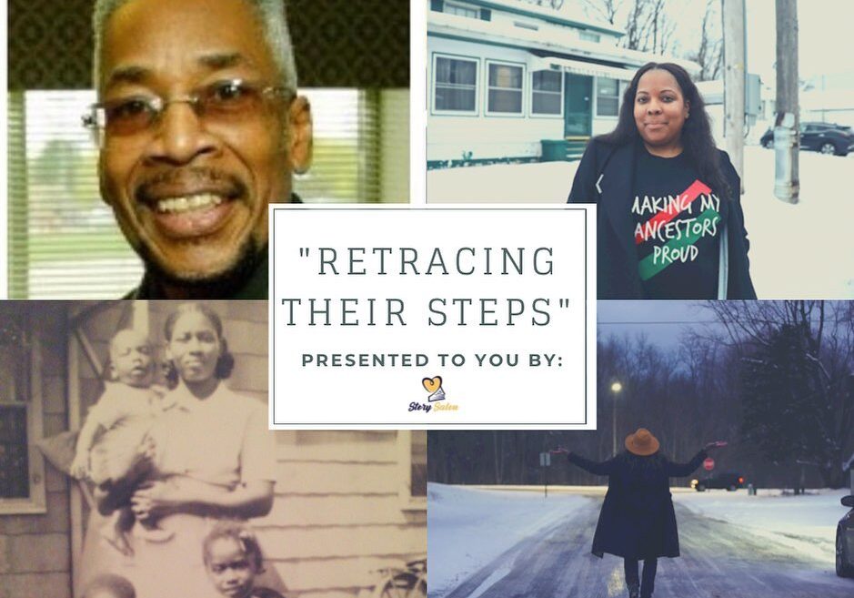 The cover to Ronnika's project "Retracing Their Steps", showing pictures of her family.